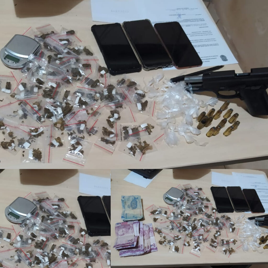 Arma, dinheiro e drogas foram aprendidos pela Polícia Militar, em Barcarena