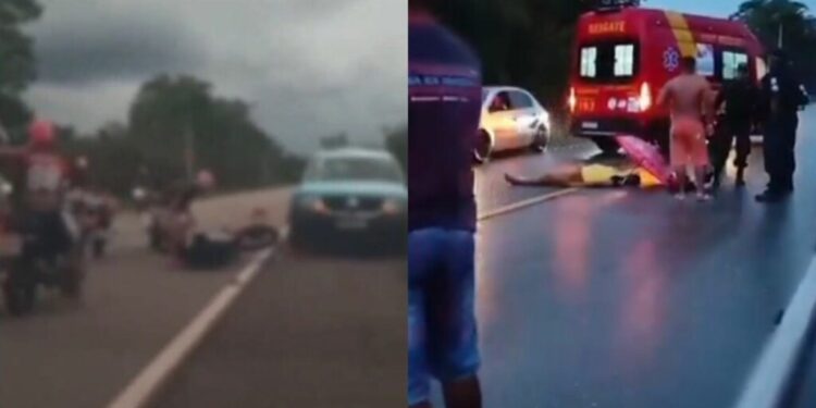 Vídeo: jovem morre após bater moto em carro durante suposto racha na estrada no Pará Vídeo: jovem morre após bater moto em carro durante suposto racha na estrada no Pará
